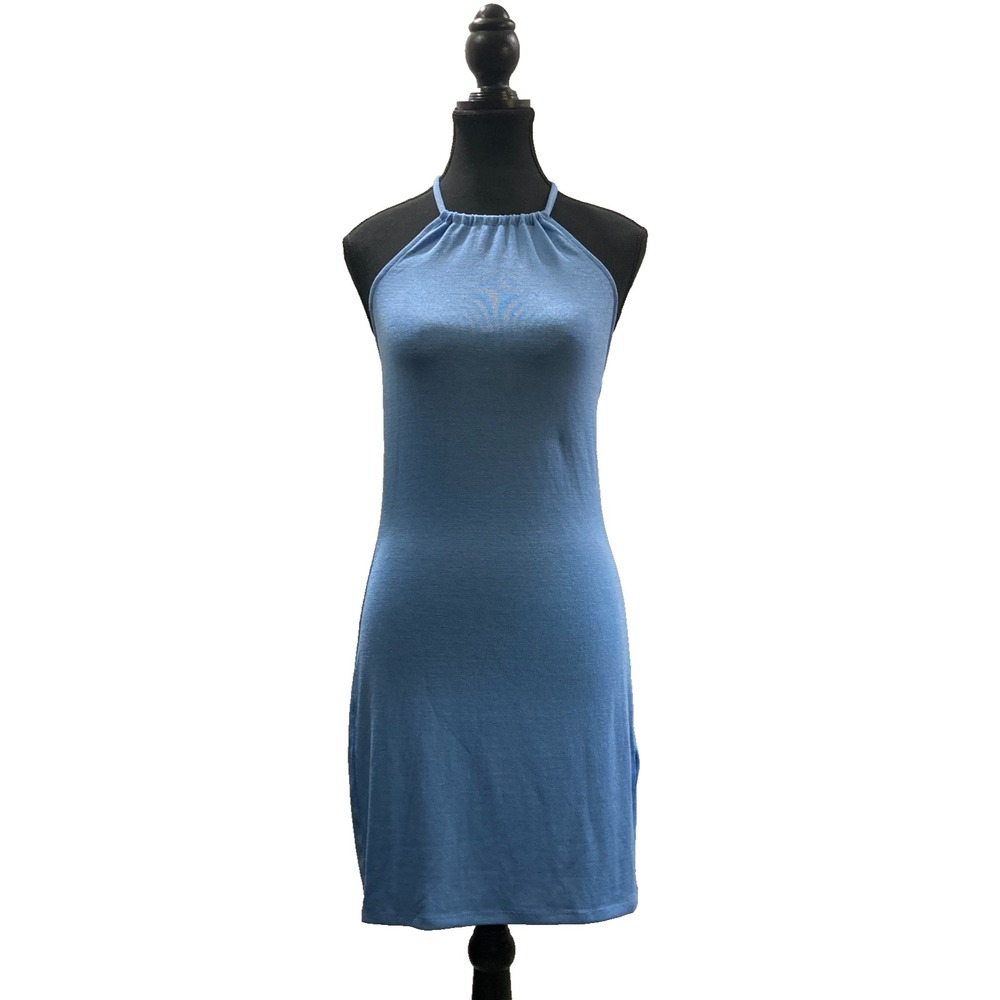 H&M Divided Vibrant Blue Halter Neck Mini Dress Bodycon Strappy Back Size M